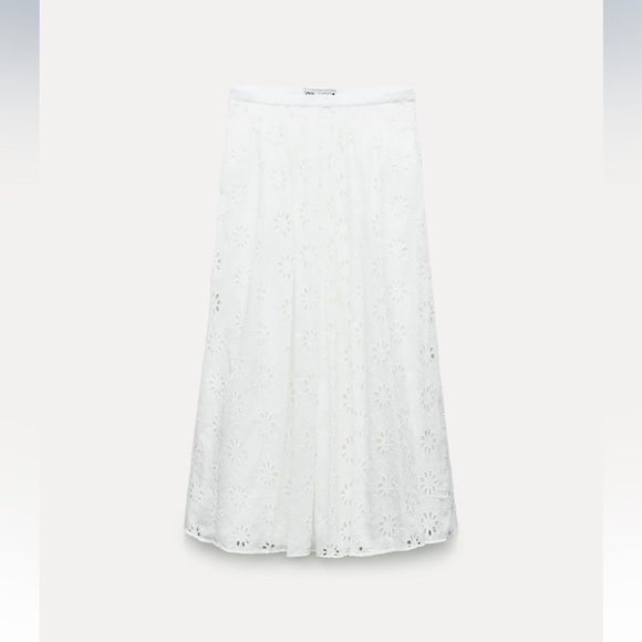 New ZARA Embroidered Eyelet Midi Skirt ZW Collection - Picture 5 of 9
